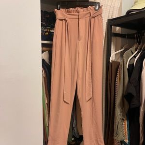 High Waisted Trousers with Belt in Neutral Pink